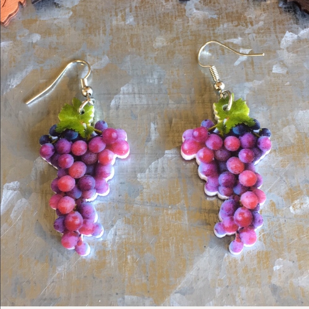 Grape Acrylic Earrings - Picture 2 of 7